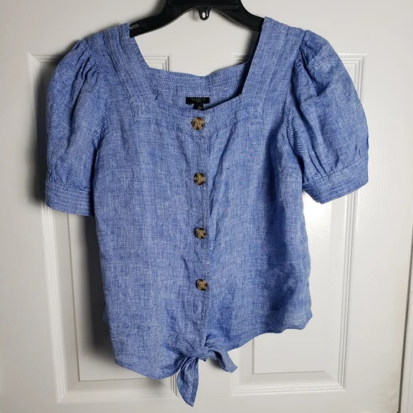 Talbots Tops Talbots Women Blue Short Sleeve Blouse Button